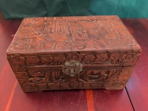 Vintage Hand Carved Chinese Camphor Wooden Table Tea Chest Art Collectible Box - Picture 1 of 23