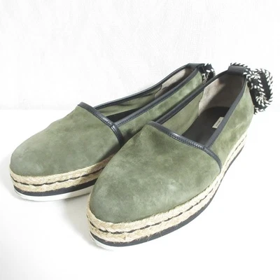 FURLA VITTORIA ESPADRILLAS Suede Flat Shoes Size 38 (9.8"") Khaki Women USED - Image 1 of 4