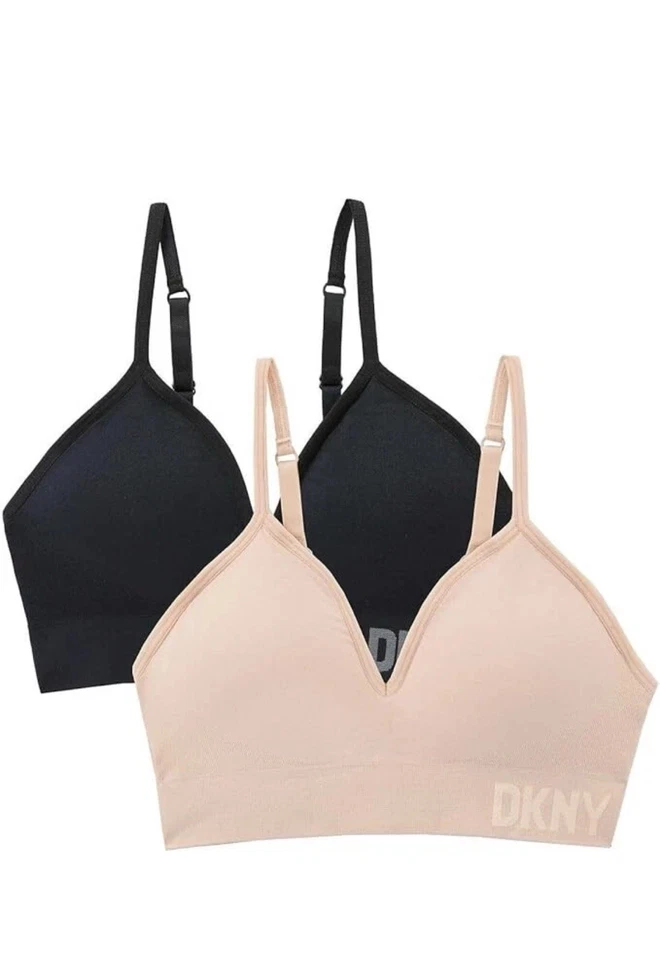 DKNY Women's 2-Pack Seamless Bra Java/ Pearl Pink Large