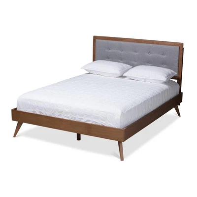 Baxton Studio Ines Mid-Century Wood and Fabric King Platform Bed in Light Gray Foto 1 de 4