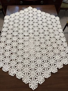 VTG Crochet Doily Handmade Large Table Topper Cream Floral Medallion Hexagon 60" - Picture 1 of 13
