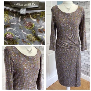 Laura Ashley Dress Dress Size 16 Stretchy Jersey Floral Ruched Autumn Winter - Picture 1 of 14