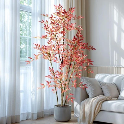 6ft Faux Bamboo Tree Artificial Nandina Tree Artificial Indoor Plants Realist... - Image 1 of 4
