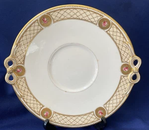 Brown Westhead Moore Cake Plate Gold Victorian Pink Roses Antique - Picture 1 of 5