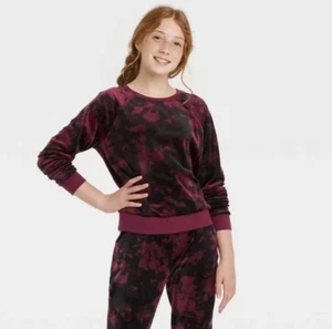 Girls' Cozy Velour Crewneck Sweatshirt - art class Maroon XS (4/5) - Picture 1 of 1