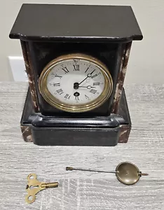 Antike französische mechanische Uhr aus Schiefer Marmor Messingwerk !FUNKTIONIERT NICHT! - Bild 1 von 12
