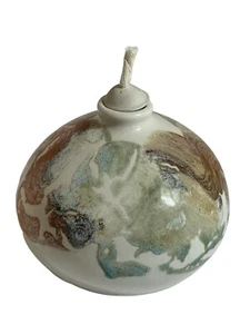 Artisan Stoneware Pottery Oil Lamp Signed by the Artist Multicolor Design - Picture 1 of 9