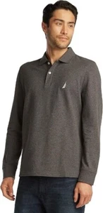 NEW Nautica  Mens Long Sleeve Classic Fit Logo Polo Pique Shirt Grey Heather XS - Picture 1 of 1