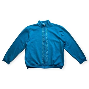 Alfred dunner Blue full zip Jumper Embellished size 14 poly cotton Vintage Women - Picture 1 of 6