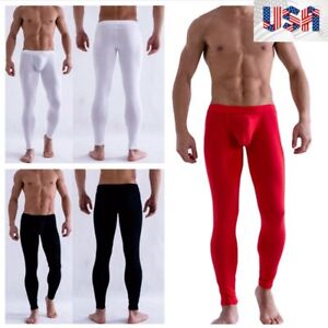 US Mens Thin Ice Silk Leggings Compression Trousers Long Johns Pants Underwear