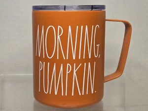 Rae Dunn "Morning, Pumpkin". Orange Edelstahl 12 Unzen Becher mit Deckel - Bild 1 von 6