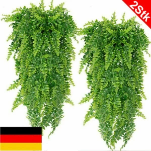 2* Kunstpflanzen Hängepflanzen Farn Künstliche Blätter Efeu Hängend Pflanze Deko - Picture 1 of 14