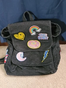 Olive Miller Girl backpack Jean w/ patches. Front pocket w/drawstrings. Euc - Picture 1 of 5