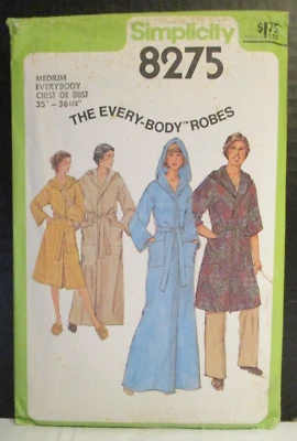 Simplicity Pattern 8275 Unisex Hooded Robe 2 Lengths Sz M (35-36.5) Cut Vtg 1977 - Image 1 of 4