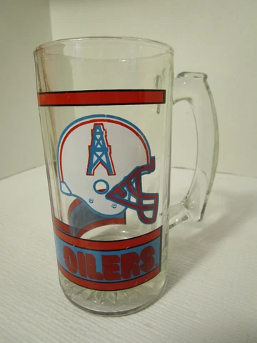 Houston Oilers NFL Helmet Vintage Heavy 12oz Glass Beer Mug 1990s Cover
