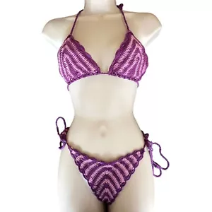 Traje de baño bikini vintage Y2K True Religion ganchillo 2 piezas talla M RARO - Imagen 1 de 8