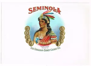 ZIGARRENKISTE ETIKETT VINTAGE 1920 SEMINOLE FLORIDA SEMINOLA INDIANER INDIANER - Bild 1 von 1