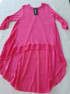 Ladies Blouse Golden 3/4 Sleeve Drop Hem Round Neck Pink 12366 - Picture 1 of 12