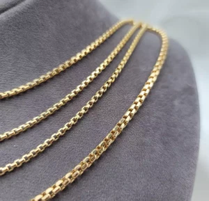 Round Box Chain 18K Gold Plated Stainless Steel Necklace Men Women 16"-32" - Picture 1 of 4