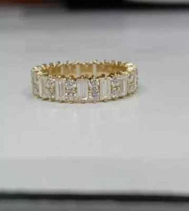 3.0Ct Baguette Cut Lab-Created Diamond Full Eternity Ring 14K Yellow Gold Plated - Picture 1 of 9