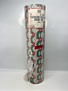 Vintage Christmas Wrapping Paper Gift Roll Dept Store Wreath Garland 24"x200m - Picture 1 of 12