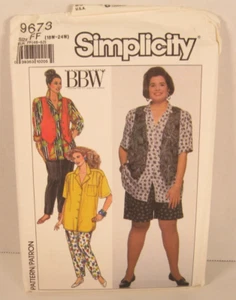 Simplicity BBW 9673 Pull-On Pants/Shorts, Shirt & Vest Women 18W-24W Pattern UC - Picture 1 of 2