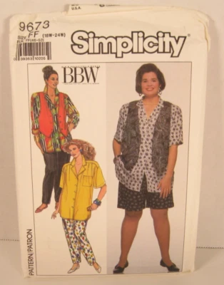 Simplicity BBW 9673 Pull-On Pants/Shorts, Shirt & Vest Women 18W-24W Pattern UC - Image 1 of 2