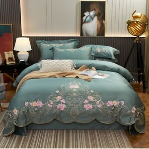 4pcs Bedding set 100S Cotton embroidered Duvet cover Flat sheet 2 Pillowcases