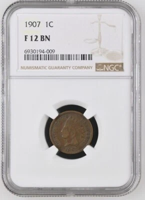 1907 Indian Head Cent Fine NGC F 12 Brown - Image 1 of 2