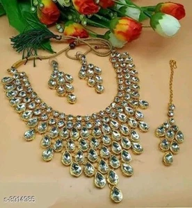 Wedding Indian Bollywood Kundan Choker Bridal Necklace Earrings Jewelry Set - Picture 1 of 4