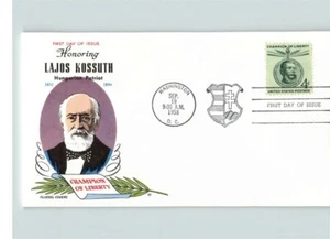 LAJOS KOSSUTH, Hungarian Patriot, FLUEGEL Cachet, 1958 First Day of Issue - Picture 1 of 1
