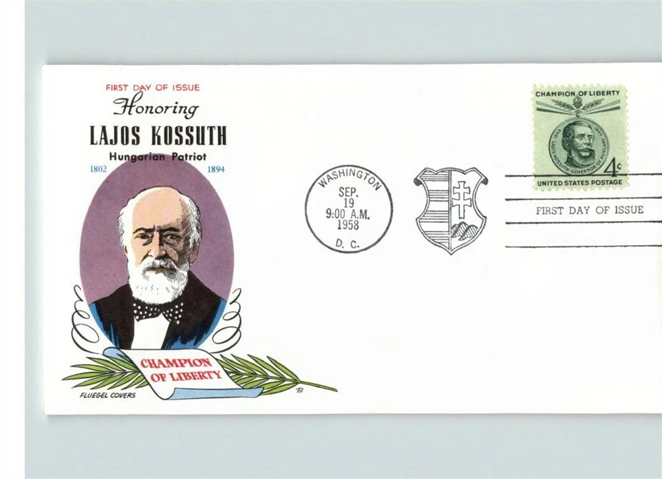 LAJOS KOSSUTH, Hungarian Patriot, FLUEGEL Cachet, 1958 First Day of Issue - Image 1 of 1