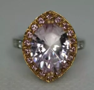 14k Yellow & White Gold MEDA Lab Created Marquise Sapphire Pave Halo Size 4.75 - Picture 1 of 10