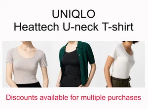 Camiseta UNIQLO Heattech Cuello en U Manga Corta XS-XL 3 Colores Mujer De Japón - Imagen 1 de 8