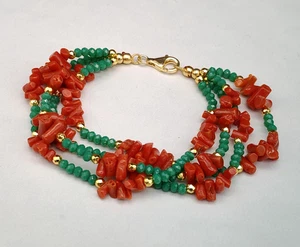 Bracciale donna corallo rosso di Sardegna vero agata verde smeraldo argento 925 - Foto 1 di 11
