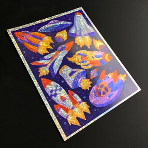 SPACE SHUTTLE SCI-FI ALIEN COSMIC vintage sticker prism prismatic holo glitter - Picture 1 of 4