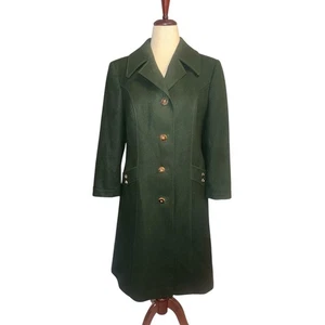 Vintage Loden Green 100% Wool Midi Overcoat Size L (23) – Classic Winter Coat - Picture 1 of 13