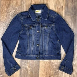 Crazy 8 Girls Demim Blue Jean Jacket Stretchy Size Medium M 7-8 Snap Buttons - Picture 1 of 6