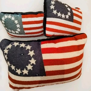 Primitive Throw PILLOW USA Folk Art Americana USA American FLAG 15"x 9", 9"X 5" - Picture 1 of 5