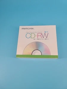 NEW Memorex 5 Pack High Speed Blank CD-RW 12x 700MB 80 Minutes with Cases Sealed - Picture 1 of 2