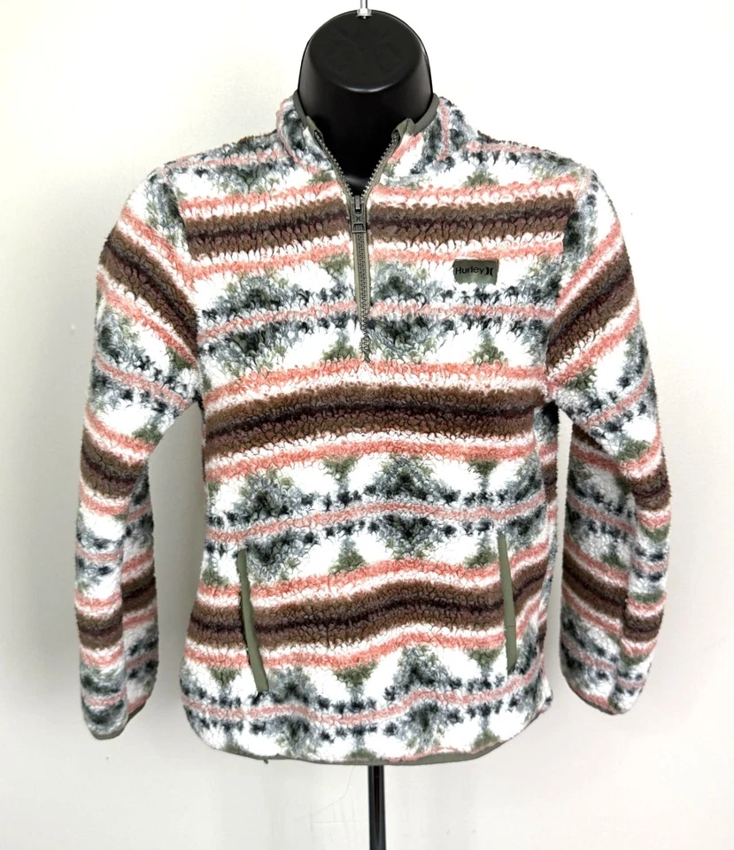 Hurley Niña Talla Med 8 Pullover Cuarto Cremallera Polar Chaqueta Azteca Foto 1 de 4