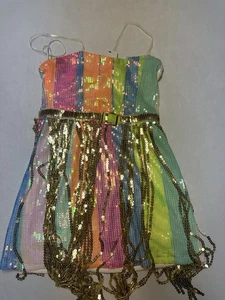 Nuevo con etiquetas Mini Vestido Azul B Arco Iris Lentejuelas Eras S Flecos Western - Imagen 1 de 10