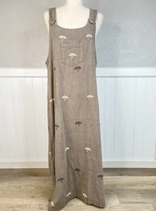 Vtg 90s Dragonfly Embroidered Maxi Jumper Overall Dress + Top Country Cottage L - Picture 1 of 15