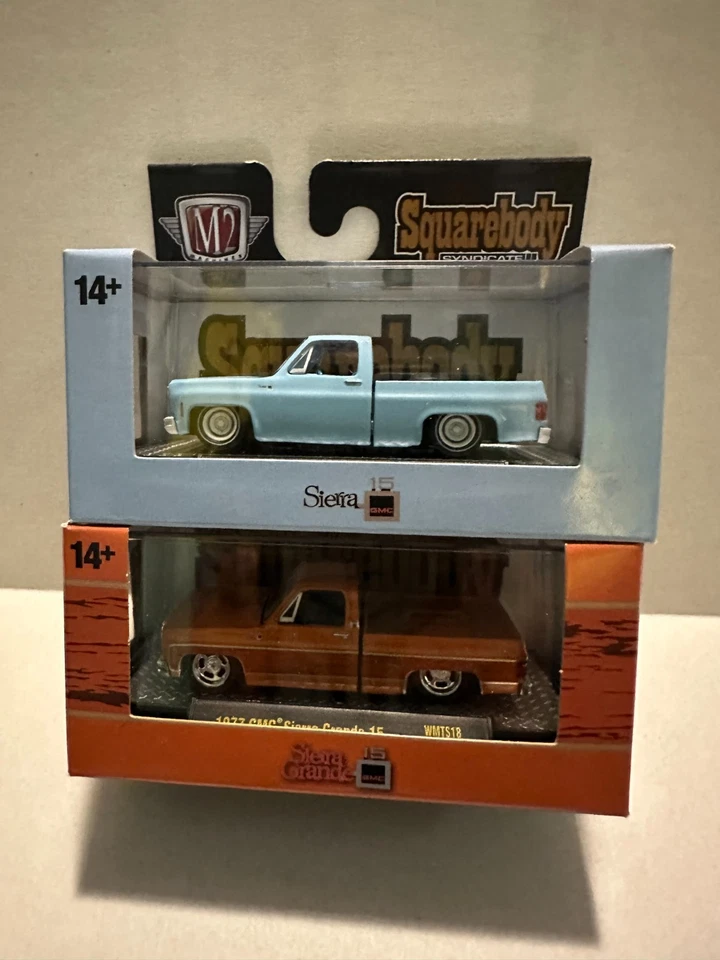 M2 Machines Squarebody Syndicate 1977 & 1978 GMC Sierra Grande 15 Pickup Set - Image 1 of 4
