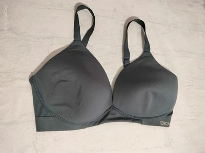 DKNY Charcoal Logo Large Lightly Lined Bralette Bra Adjustable Comfy  - Image 1 of 4