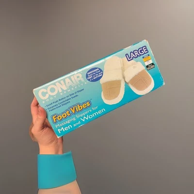 Vintage Conair Foot Vibes Massaging Slippers Large Unisex Fleece Lined Suede NIB - Image 1 of 3