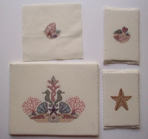 Konvolut 4 Muscheln Kreuzstich fertig handgefertigt - Bild 1 von 7