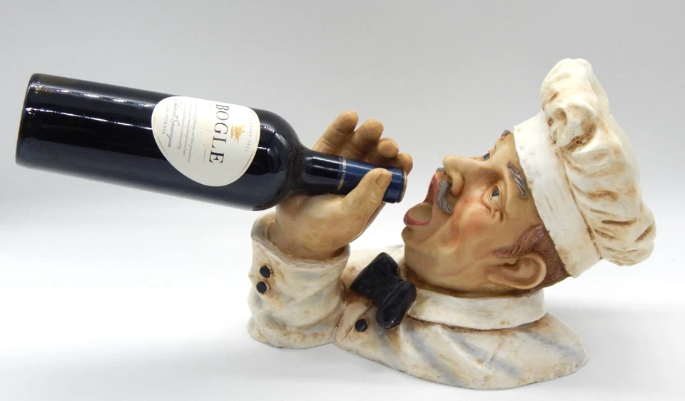 Vintage Delightful Chef Drinking Wine Resin Bottle 11"H x 12"L x 8"W Holder - Image 1 of 4