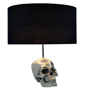 Lampada Da Tavolo Gotica Ø40Cm Design Moderno Nero Argento Con Teschio - Foto 1 di 5