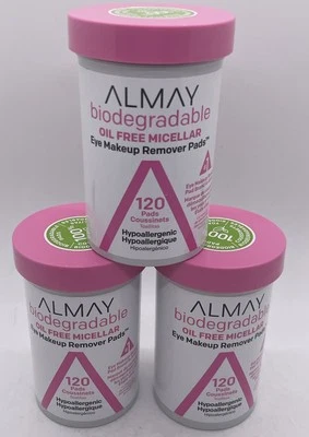 3 pack Almay Biodegradable Oil Free Micellar Eye Makeup Remover Pads 120 ct x3 - Image 1 of 2